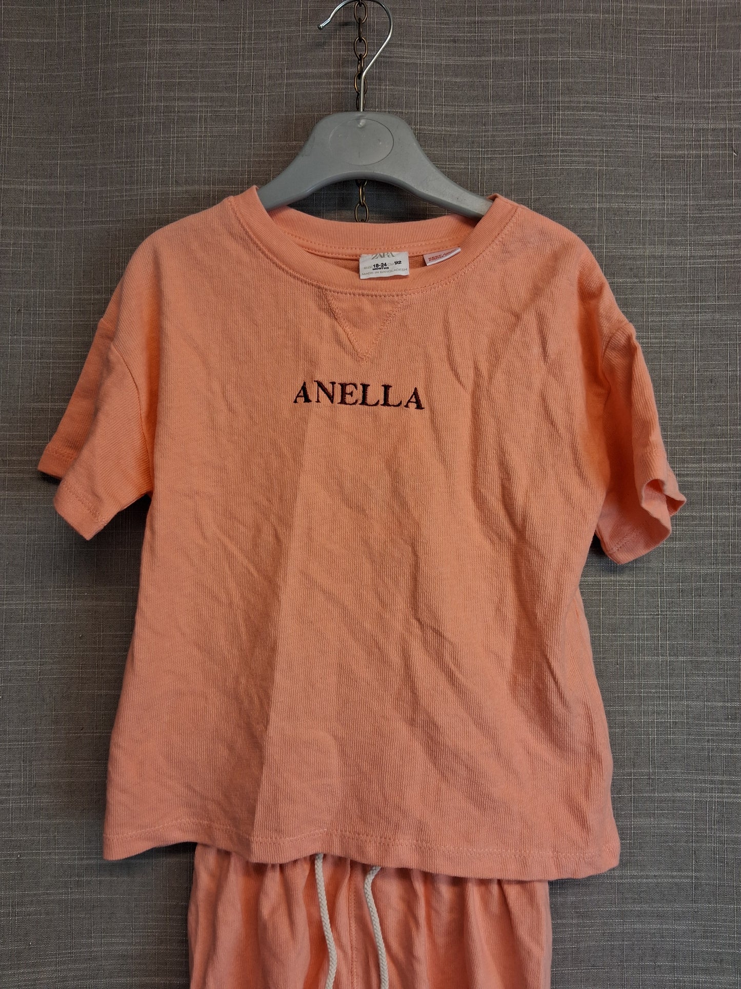 Zara Girls Orange 2 Piece Outfit Shorts And T-Shirt Age 18-24 Months New