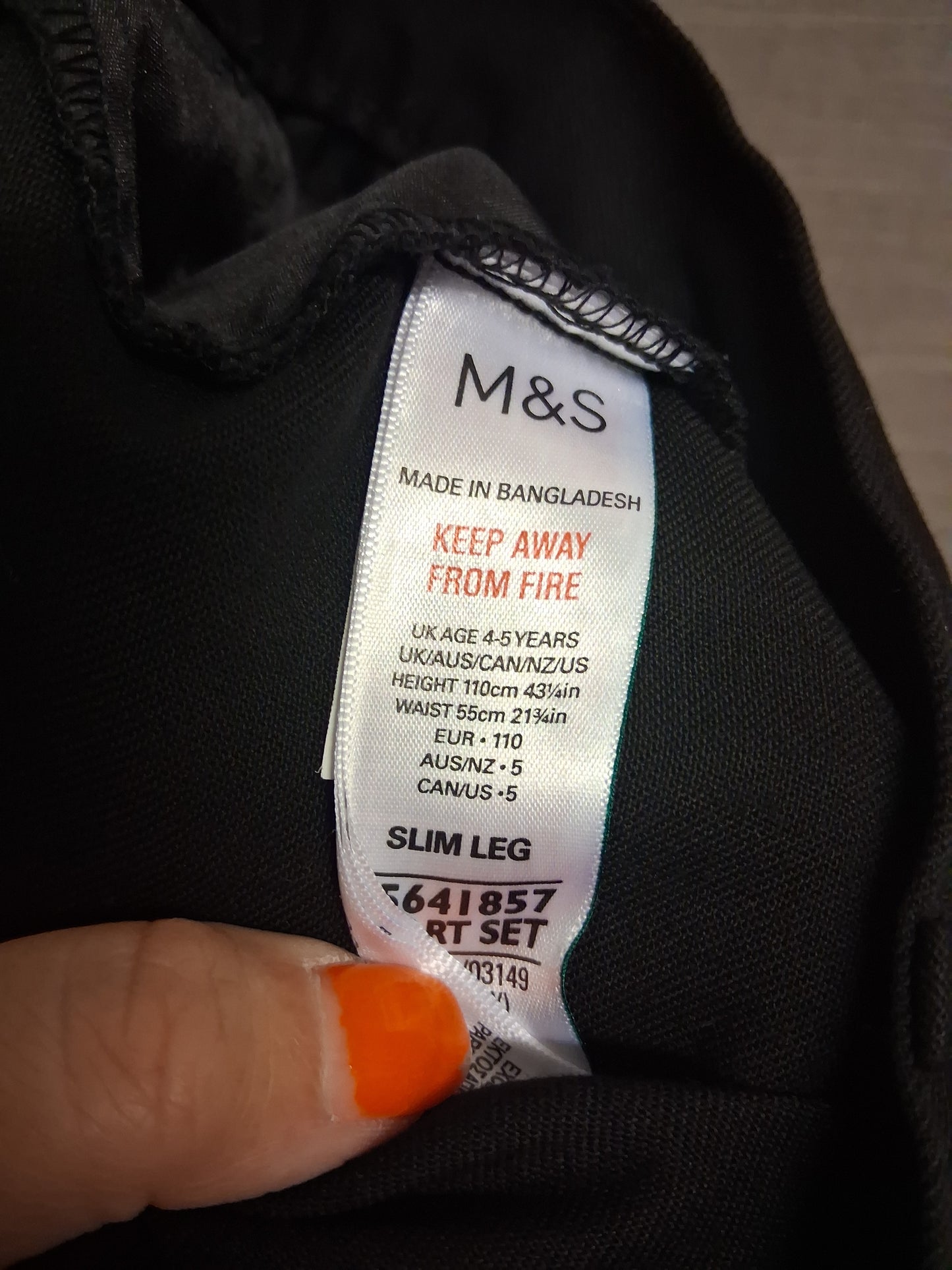 Marks and Spencer Boys Black School Trousers Age 4-5 Years