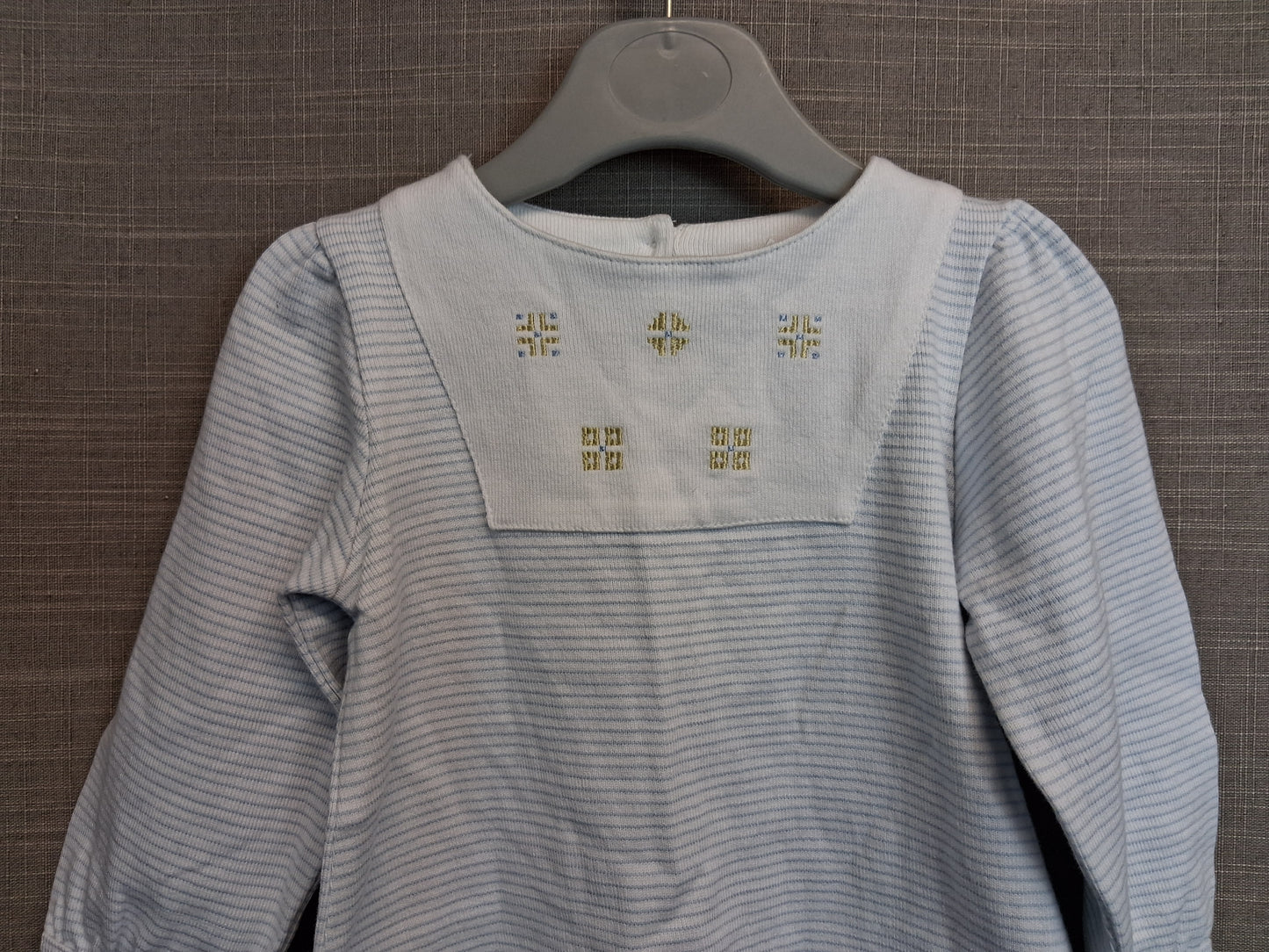 Naty Girls 100% Organic Cotton Blue White Stripe Dress Age 6-12 Months New