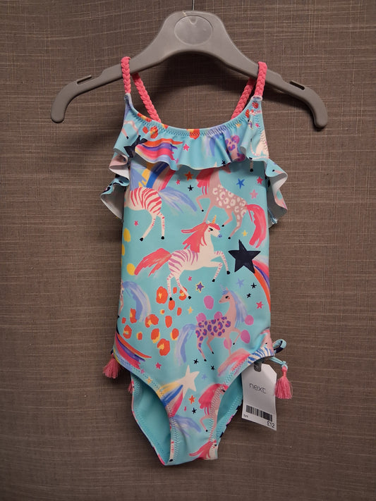 Next Girls Blue Pink Flamingo Tassle One Piece Swimsuit Age 3 Years