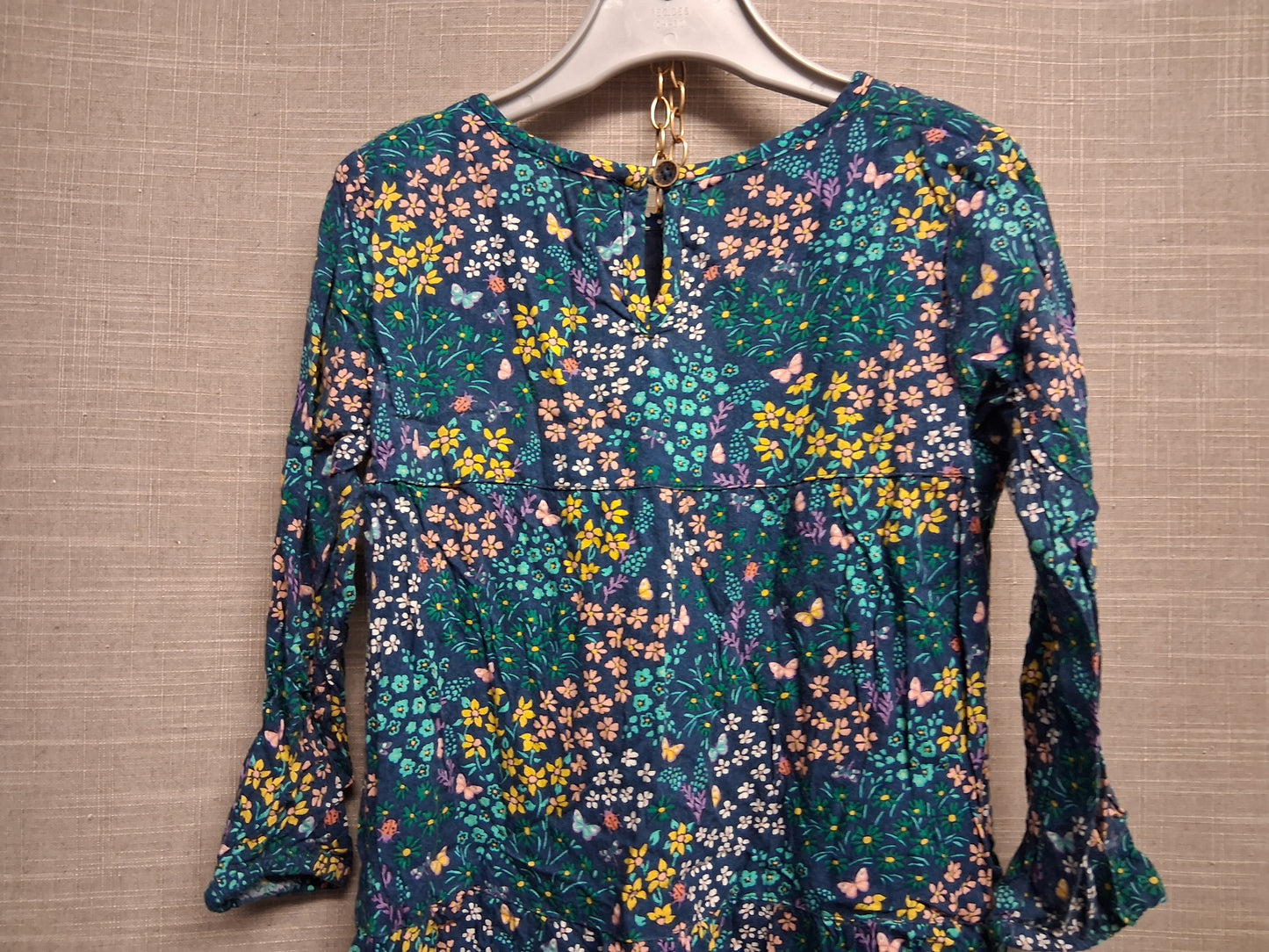 Fatface Girls Green Floral Long Sleeve Dress Age 3-4 Years