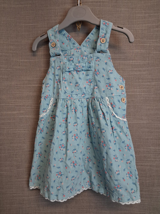 George Girls Corduroy Sleeveless Dress Age 18-24 Months Blue Floral