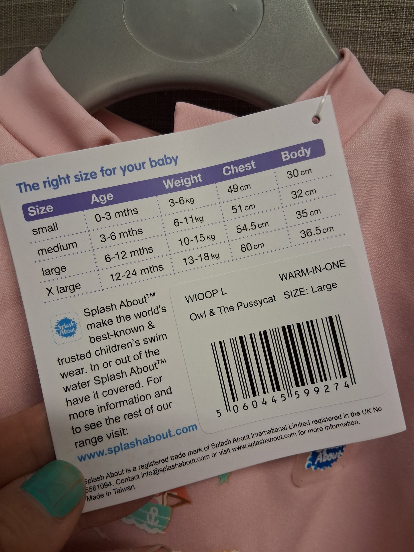 Splash About Pink Owl and the Pussy Cat Warm-In-One Wetsuit Size Large Age 6-12 Months