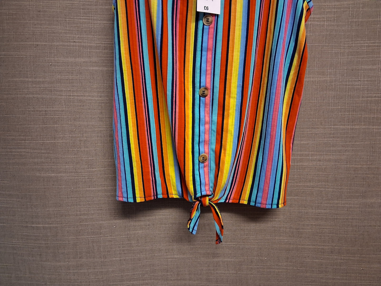 Matalan Girls Vest Tank Top Multicolour Striped Tie Front Age 16 Years