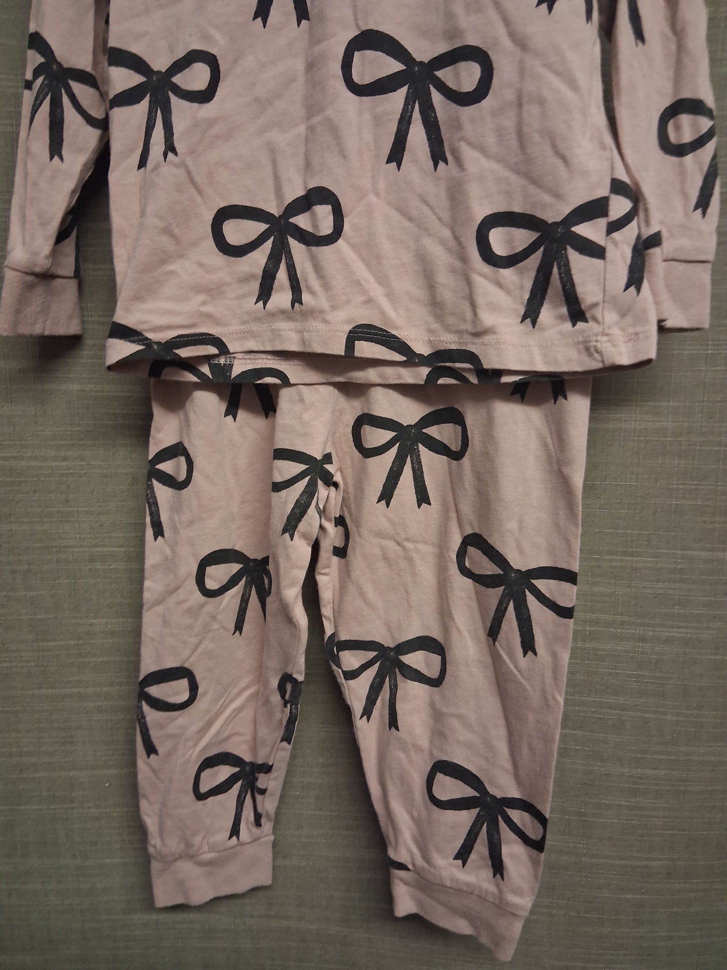 Marks & Spencer Girls Pink Bow Pyjamas PJs 2 Piece Set Age 2-3 Years