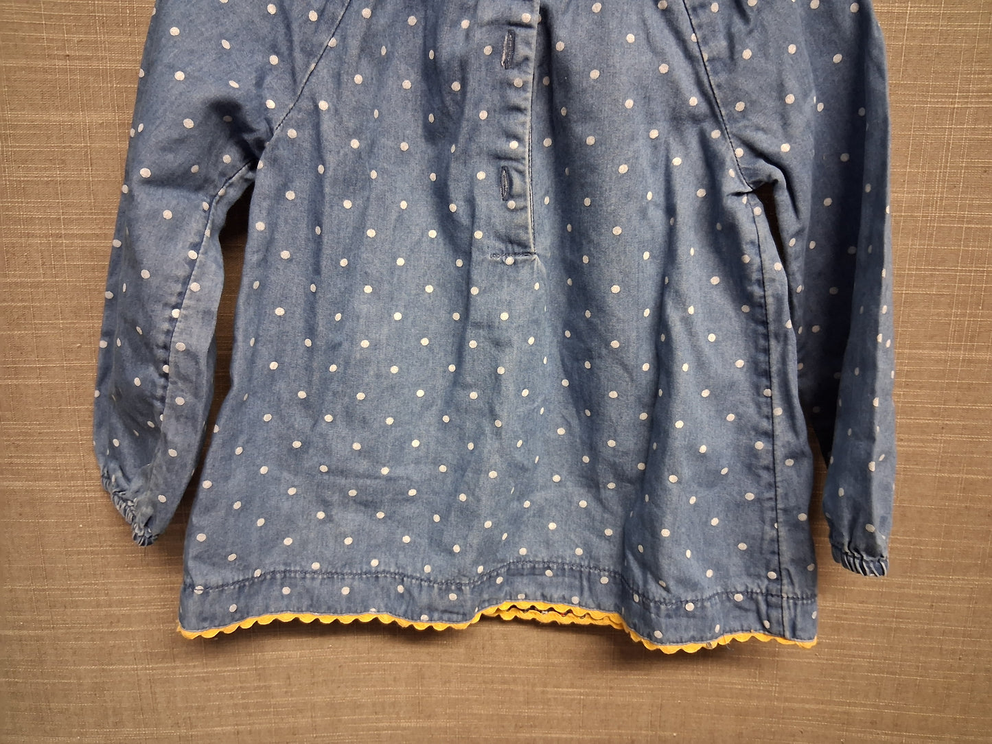 Mothercare Girls Blue Denim Long Sleeve Top Cat Patchwork Age 18-24 Months