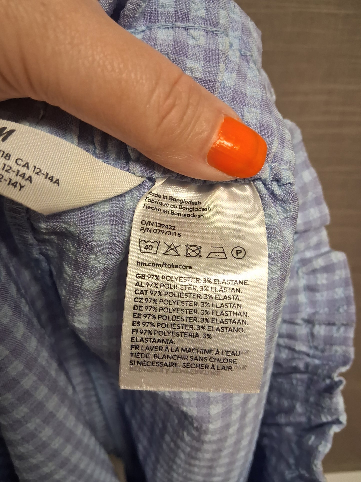 H&M Blue Lilac Checked Shorts Elasticated Waist Age 12-14 Years
