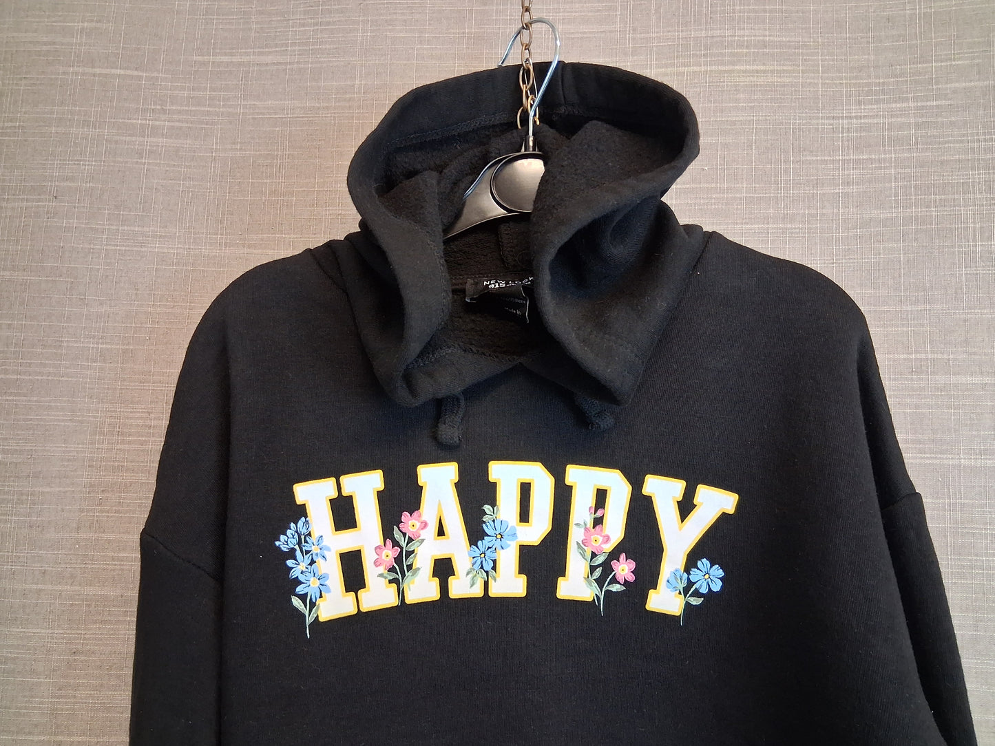 New Look Girls Black Cropped Hoodie Fray Hem Age 12-13 Years