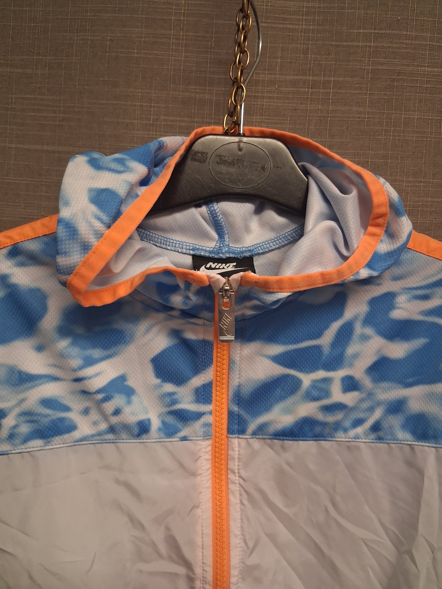 Nike Windbreaker Jacket Girls Lightweight Full Zip Hooded White Blue Age 6-7 Years