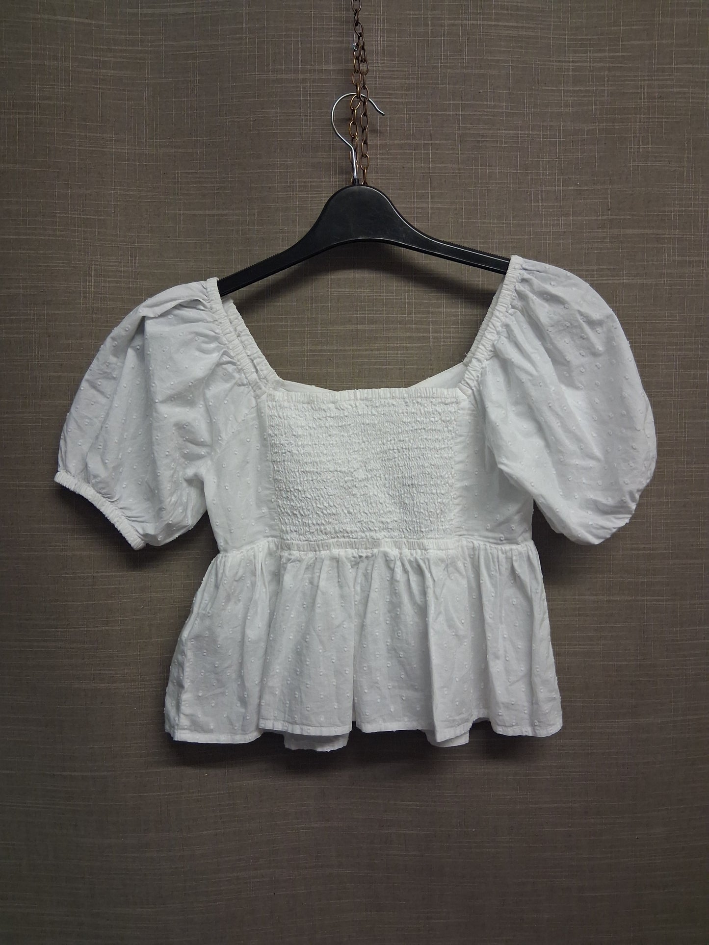 Next Girls White Puff Short Sleeve Peplum Top Cut Out Front Age 11 Years