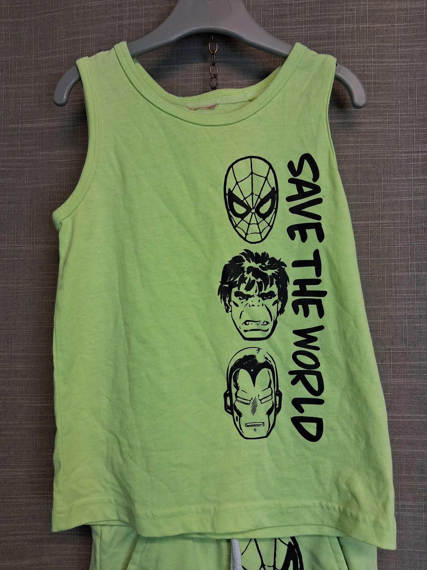 Marvel Boys 2 Piece Summer Outfit Shorts And Vest Age 3-4 Years Neon Yellow