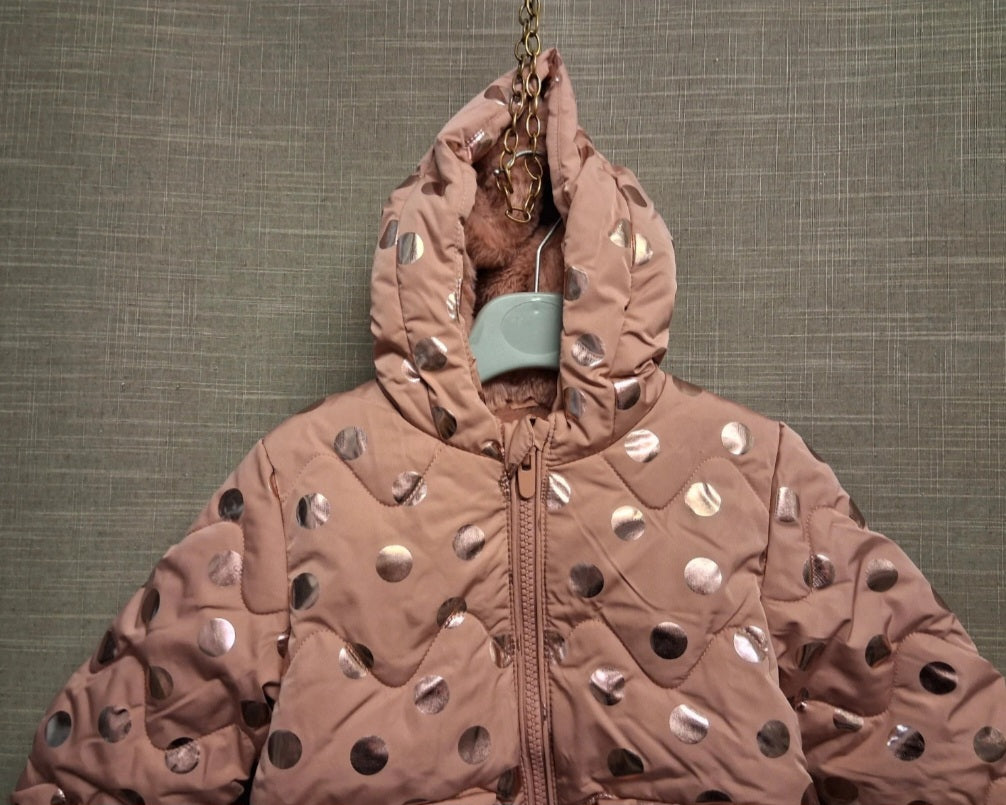 George Girls Blush Pink Gold Spots Padded Coat Plush Lined Age 6-9 Months