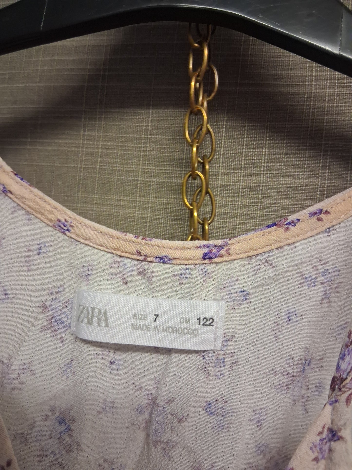Zara Girls Purple Cream Floral Tiered Long Dress Frayed Hem Age 7 Years