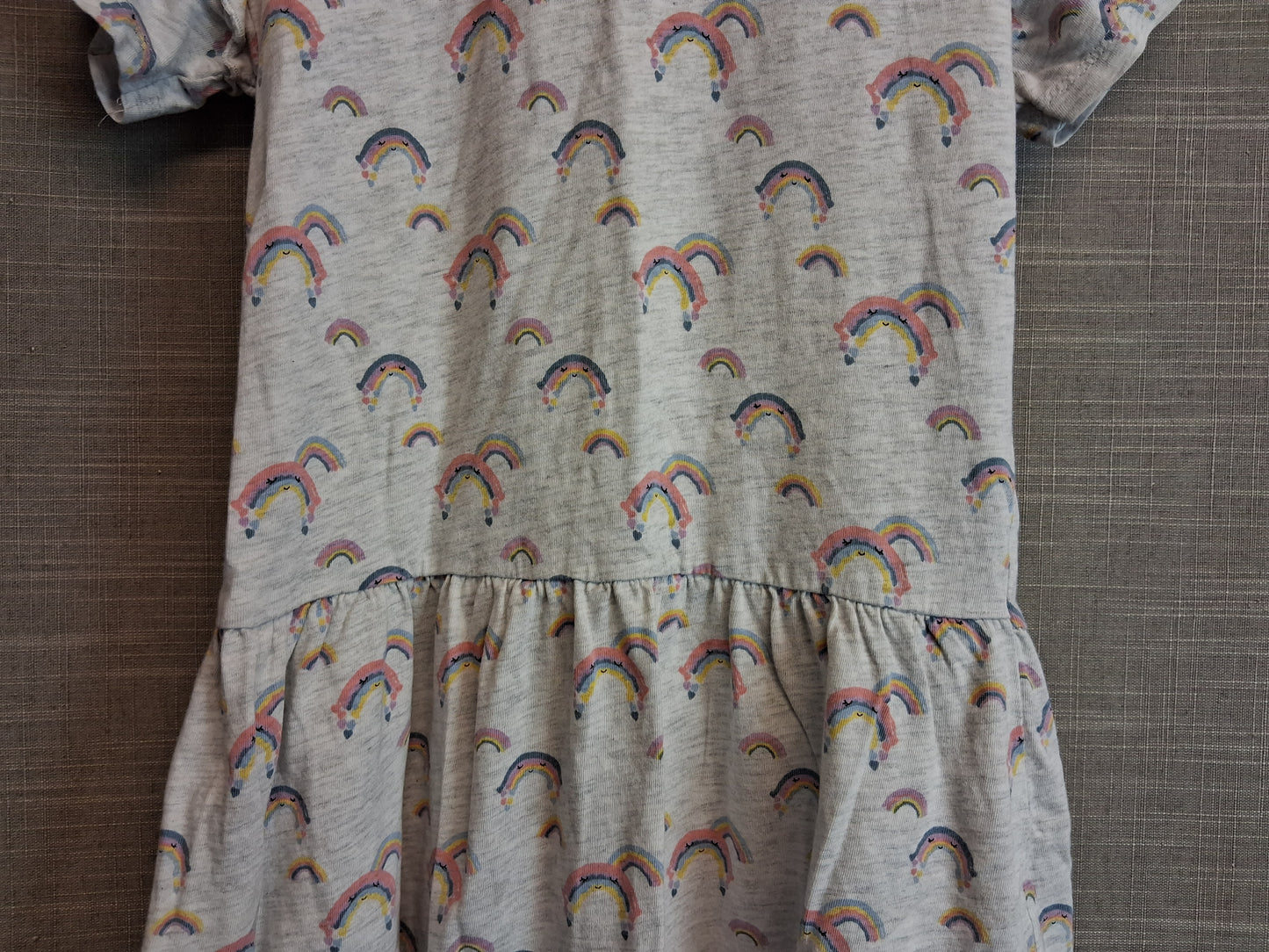 Matalan Girls Grey Rainbow Theme Jersey Dress Short Sleeve Age 5-6 Years