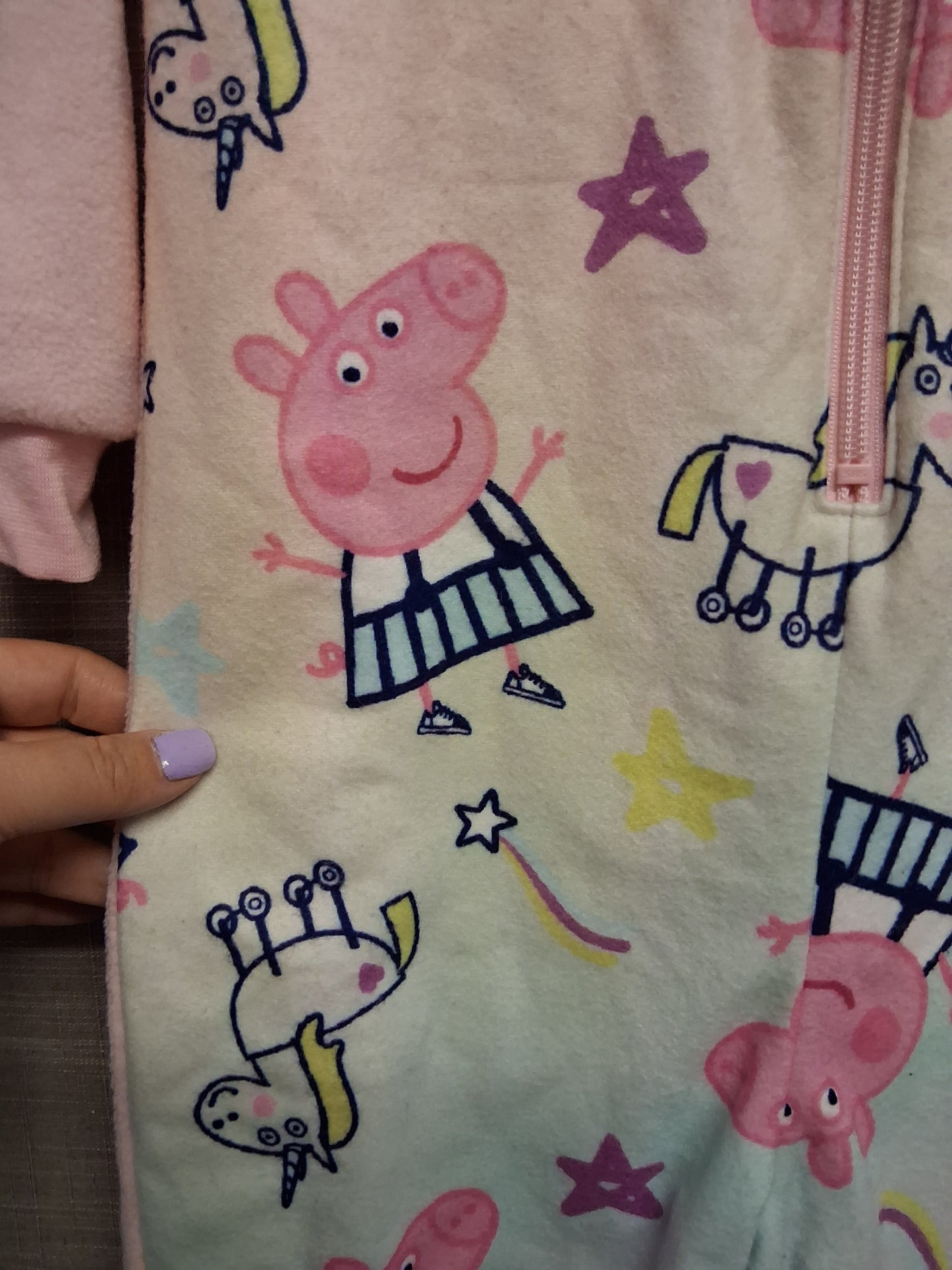 Peppa Pig Pink All in One Onsie Fleece Full Zip Age 7-8 NWOTs