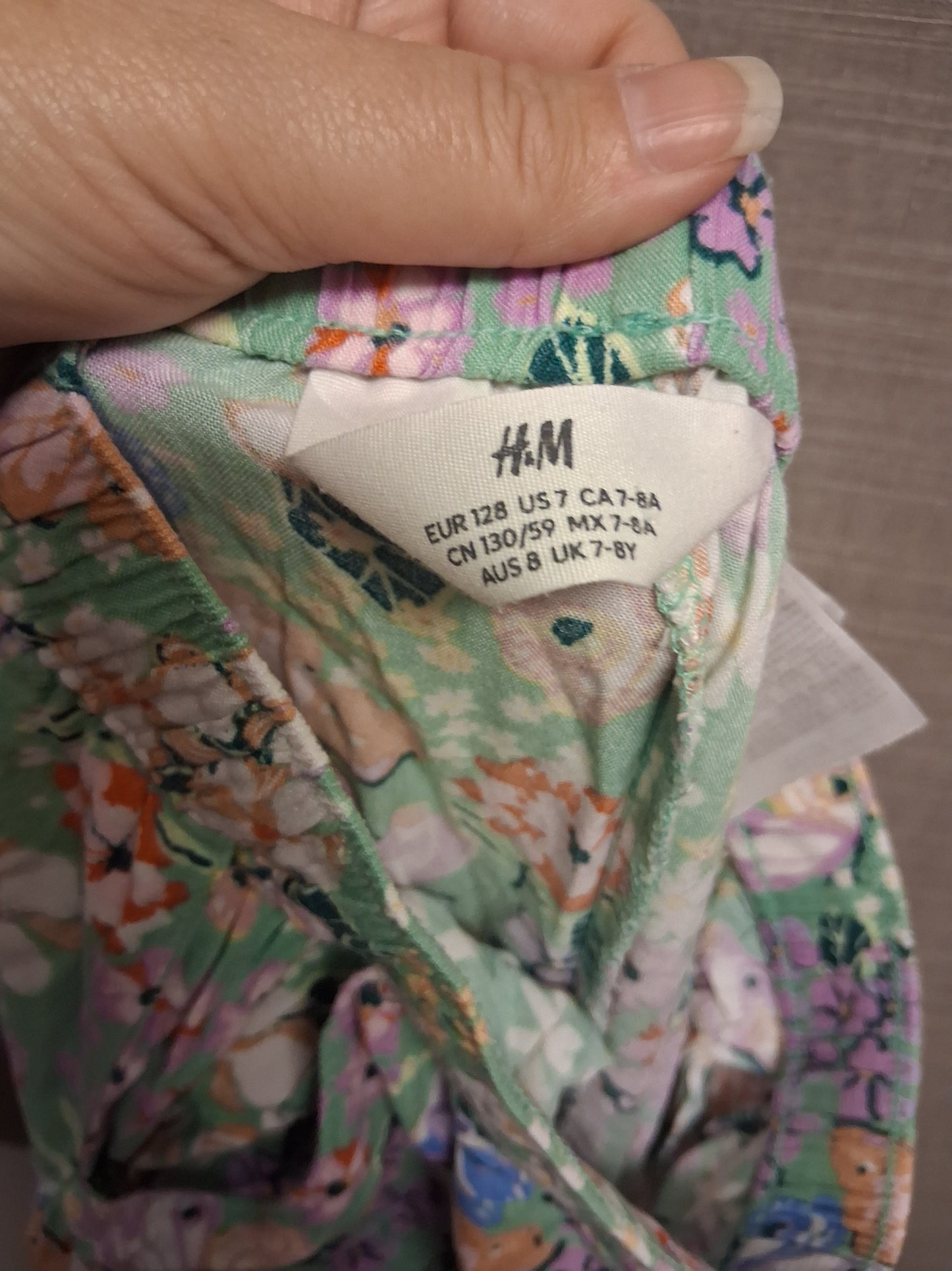 H&M Girls Green Floral Summer Trousers With Pockets Age 7-8 Years