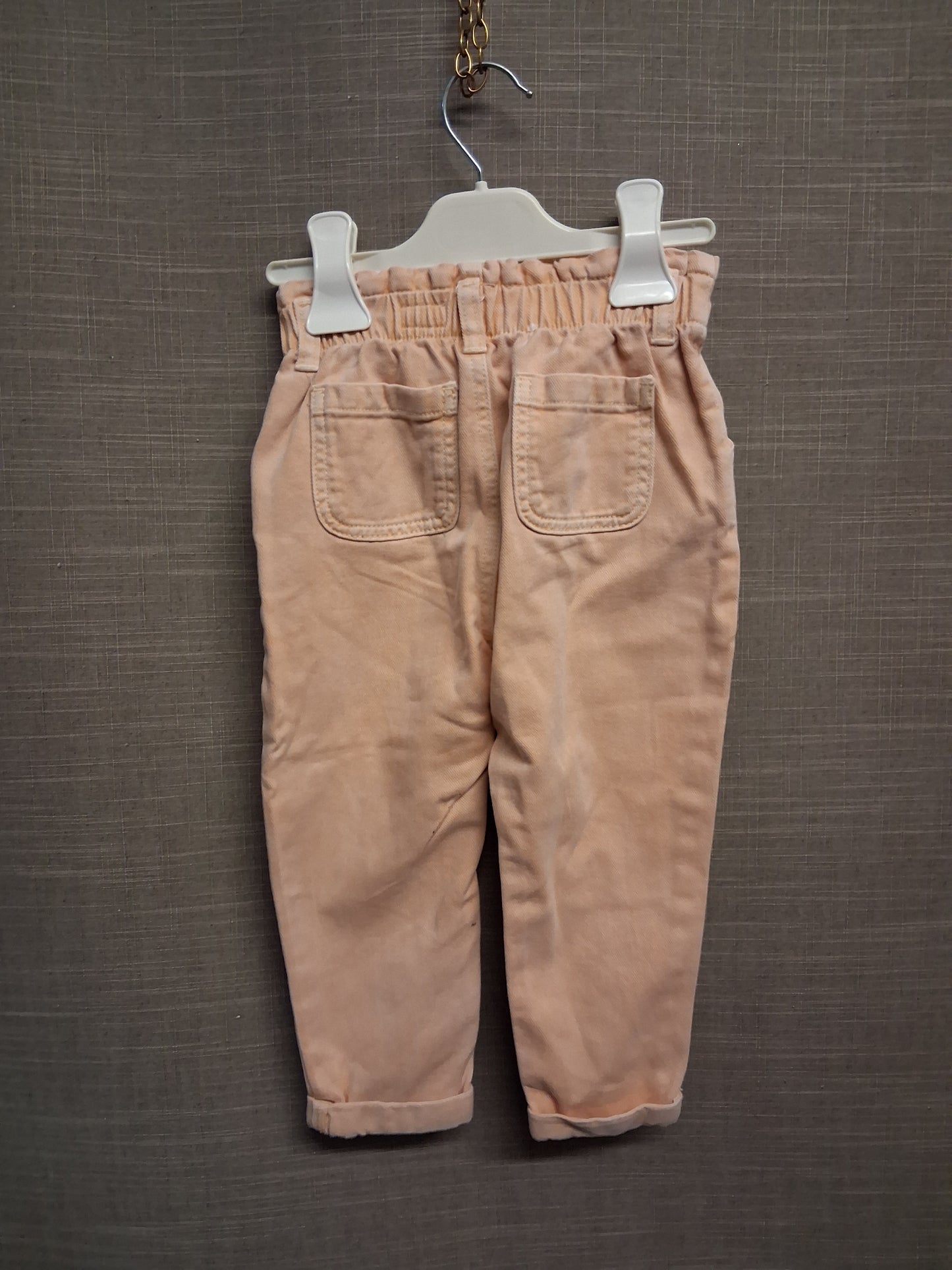 F&F Girls Peach Denim Paperbag Mom Jeans Age 18-24 Months