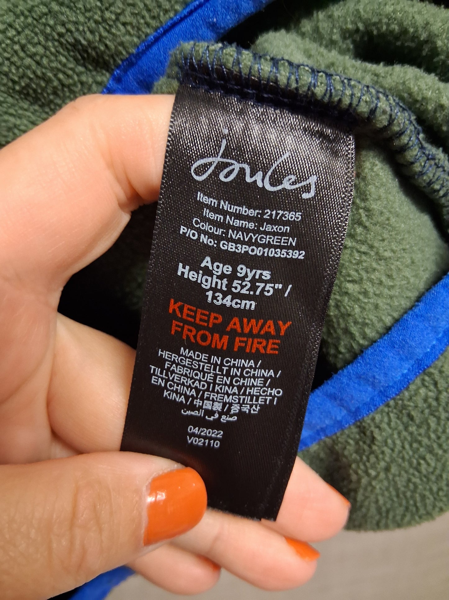 Joules Boys Green Blue Fleece Jumper Sweater Age 9 Years