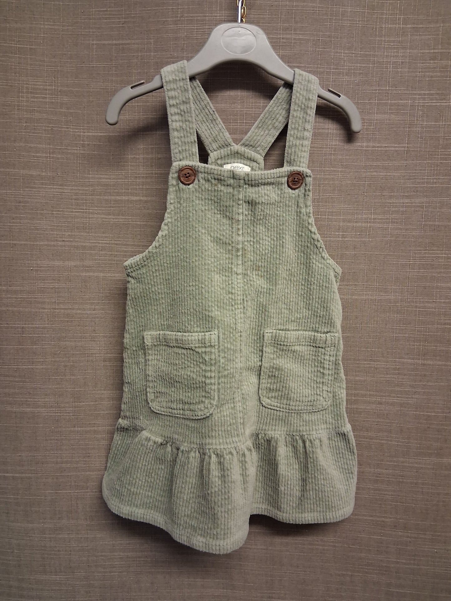 Next Girls Sage Green Corduroy Pinafore Dress Age 2-3 Years