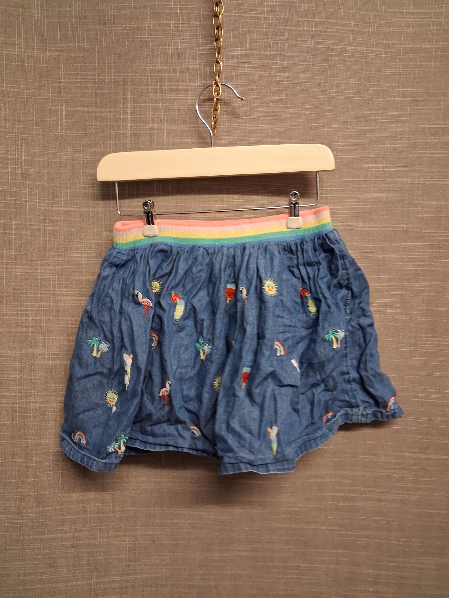 TU Girls Blue Chambray Denim A Line Skirt Summer Embroidered Motifs Age 18-24 Months