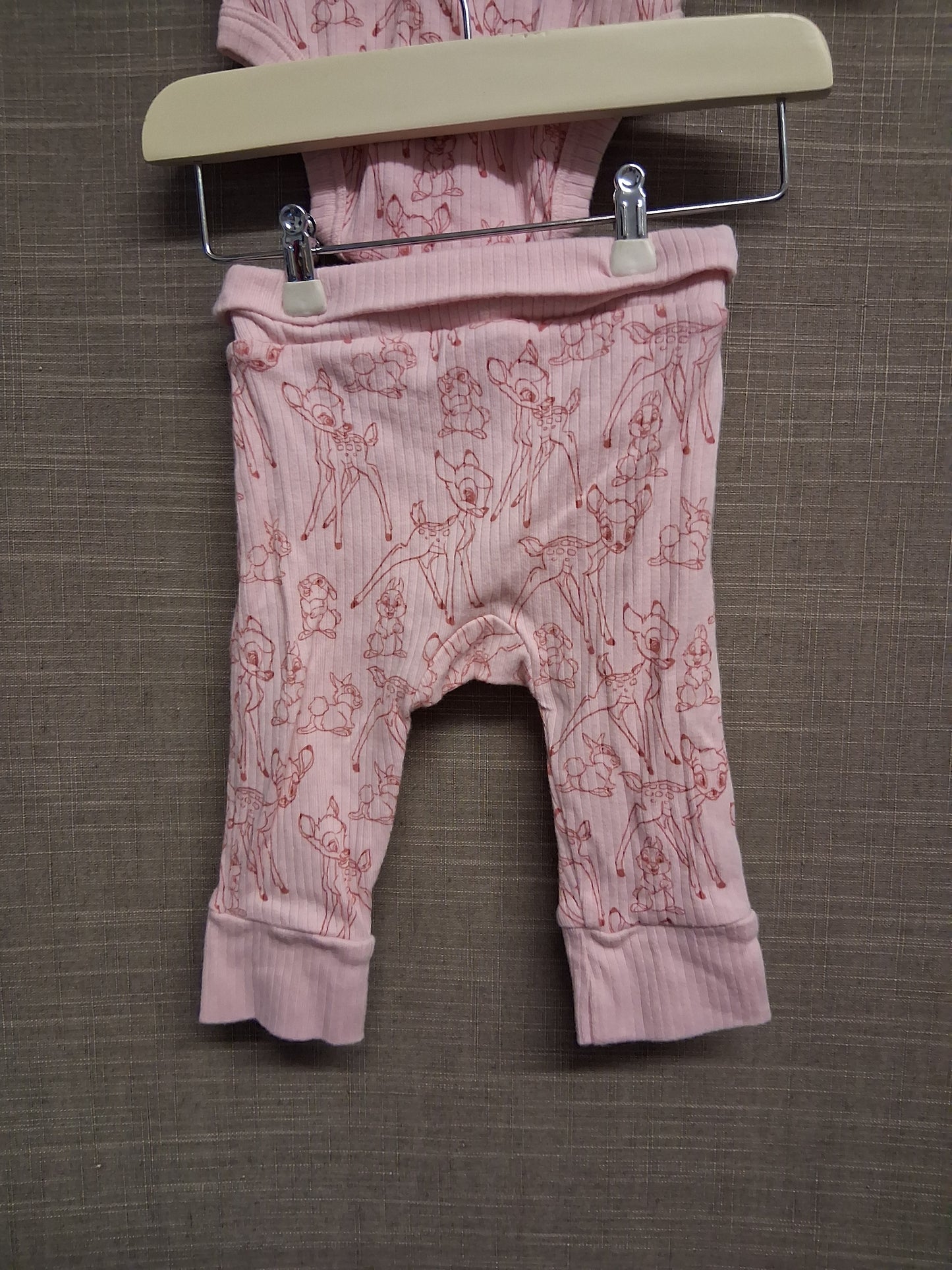 Disney Bambi 2 Piece Outfit Bodysuit Long Sleeve and Leggings Pink Age 0-3 months