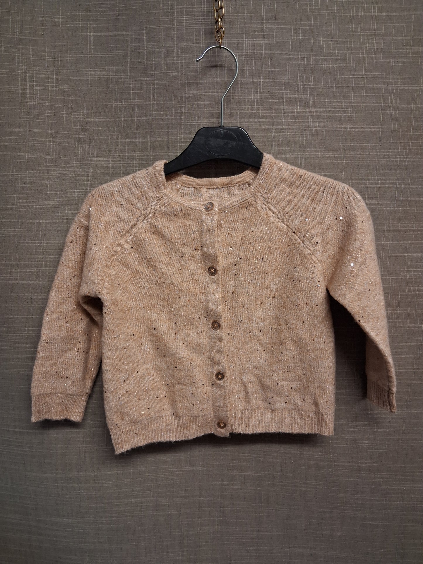 Nutmeg Girls Peach Beige Sequin Trim Knitted Cardigan Lightweight Age 3-4 Years