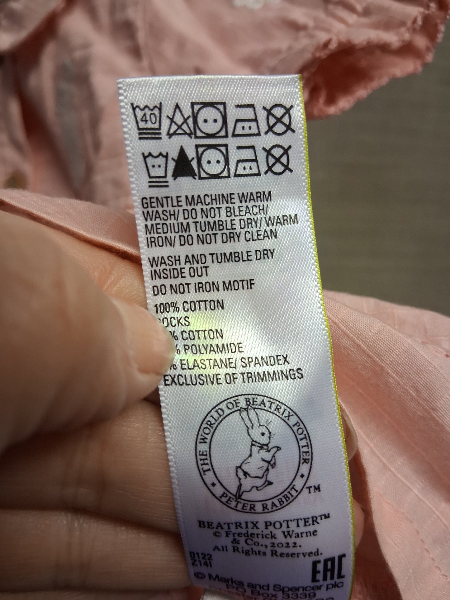 Marks and Spencer Peter Rabbit Pink Dress Short Sleeve Age 3-6 Months