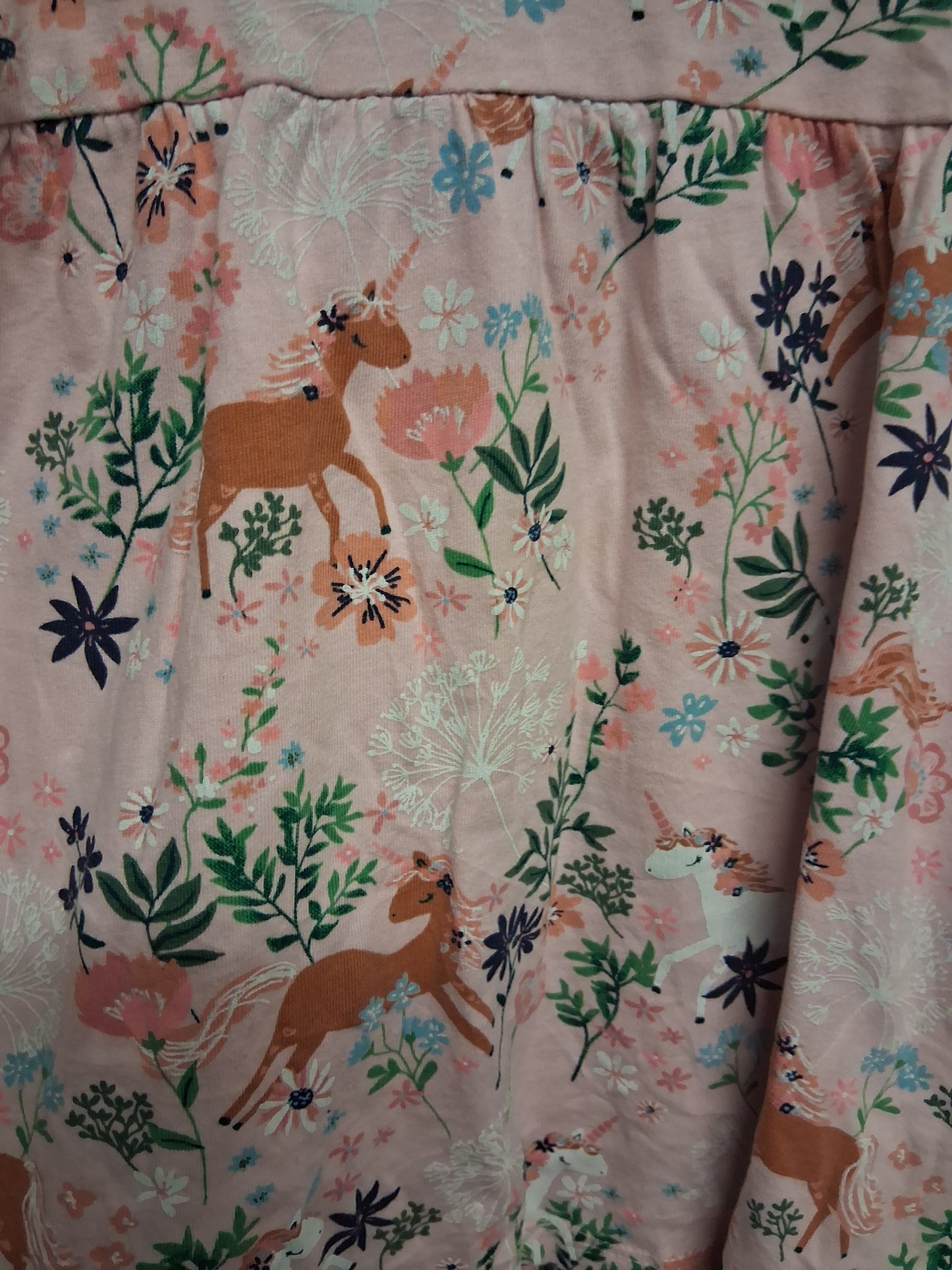 Next Girls Pink Floral Unicorn Jersey Dress Age 6-9 Months
