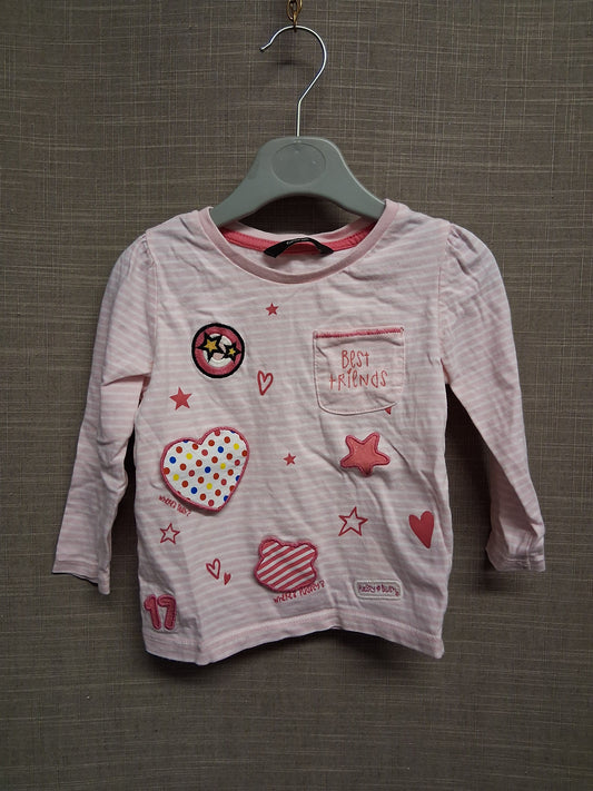 George Girls "Pudsey" Children in Need Pink White Stripe Long Sleeve T-Shirt Age 12-18 Months