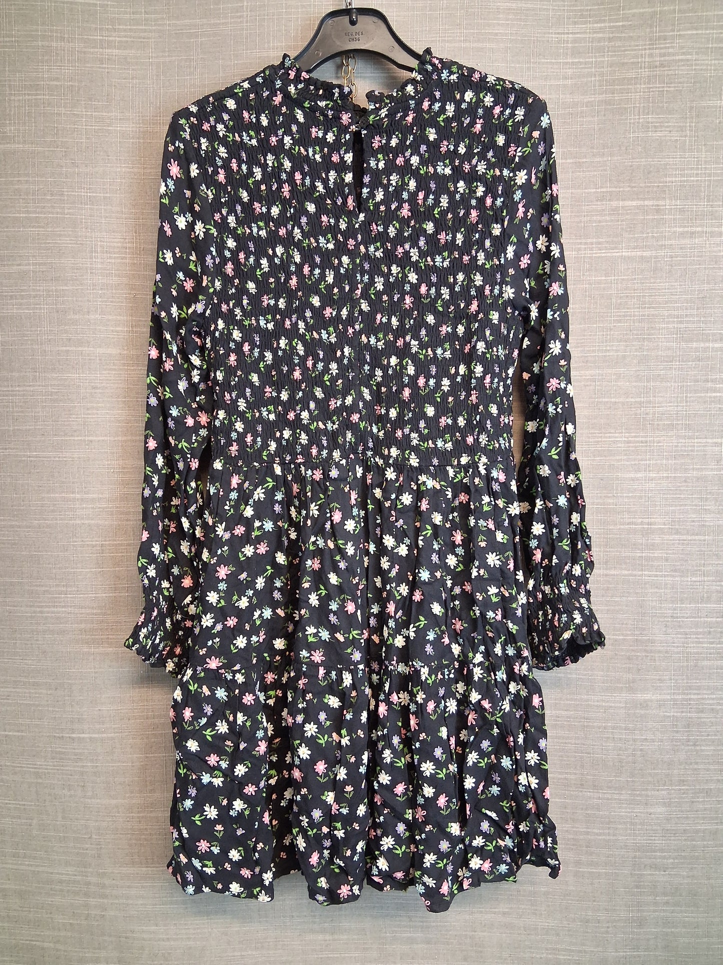 Marks and Spencer Girls Black Floral Long Sleeve Dress Age 10-11 Years