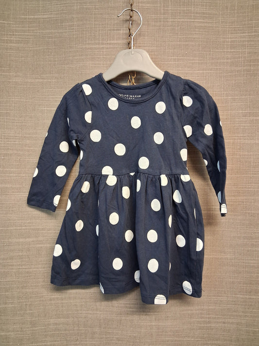 Primark Girls Navy Spotty Jersey Dress Age 9-12 Months