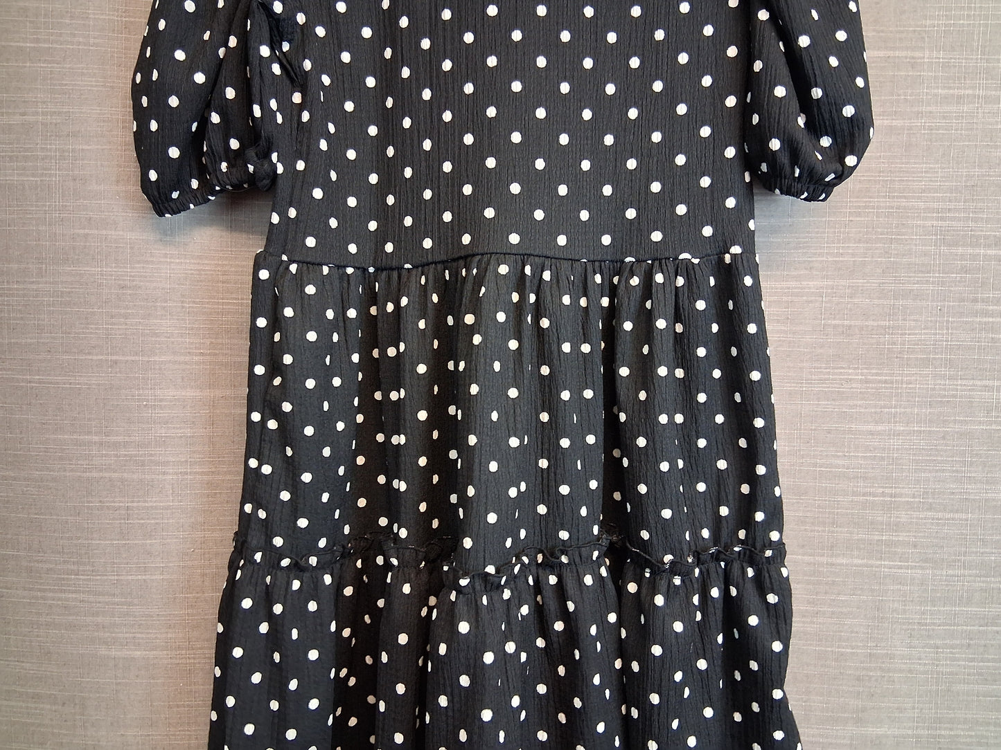 Matalan Girls Black Polka Dot Short Sleeve Tiered Dress Age 12 Years