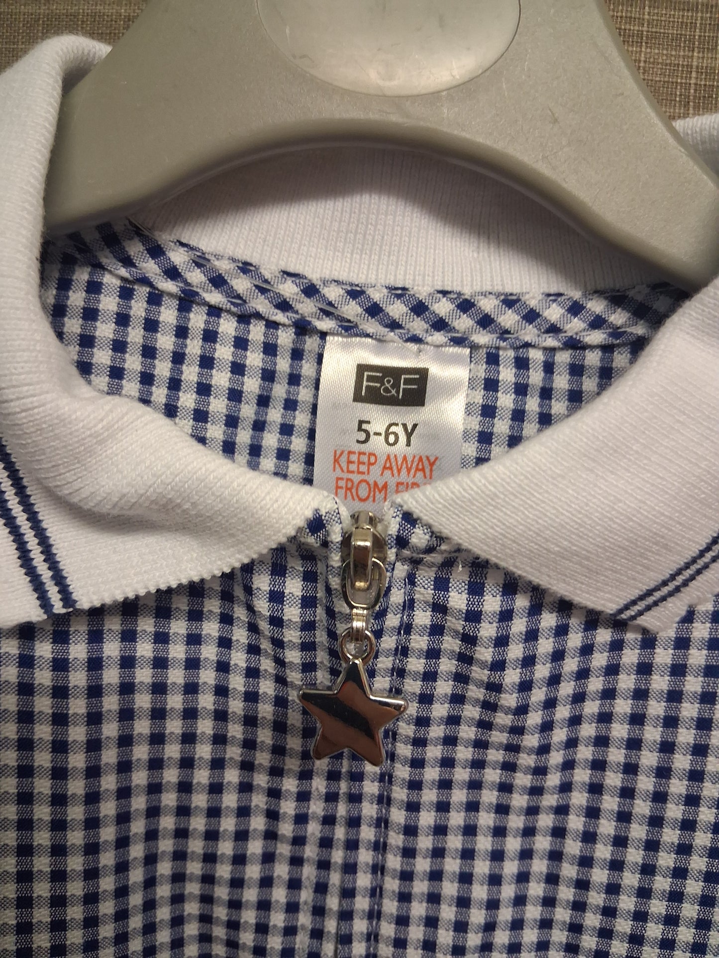F&F Girls Blue Gingham School Dress Zipper Age 5-6 Years NWOTS