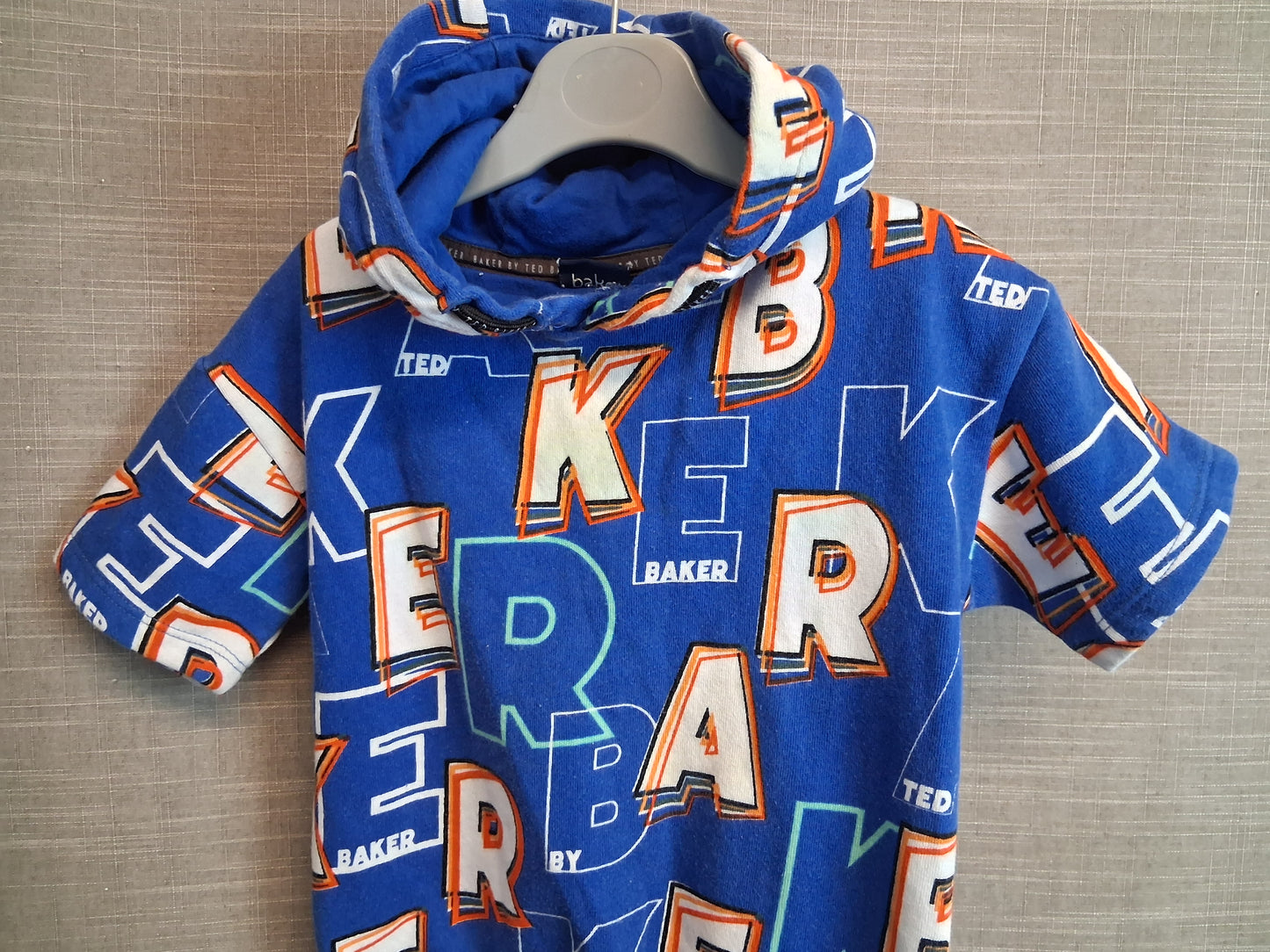 Ted Baker Boys Short Sleeve Hoodie Blue Spellout Age 3-4 Years