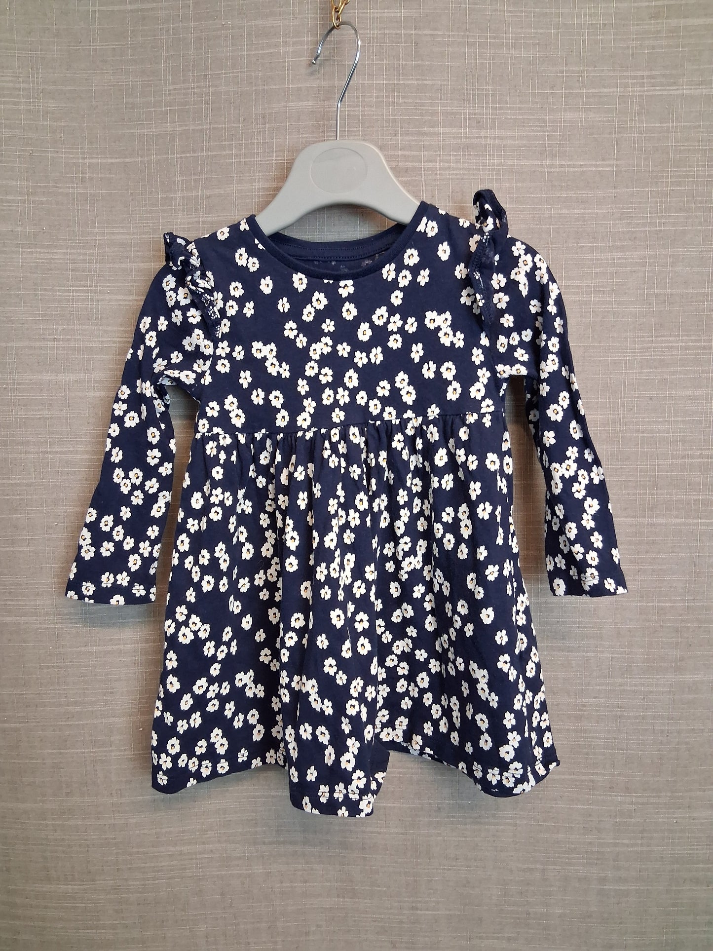 F&F Girls Blue Floral Jersey Long Sleeve Dress Age 12-18 Months