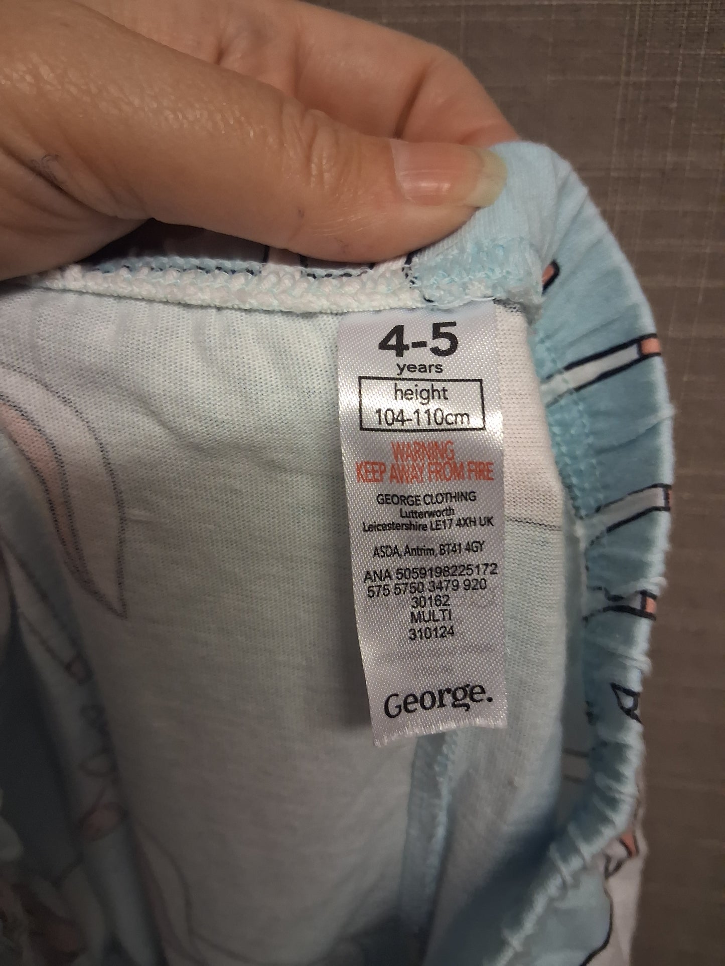 George Girls Blue Unicorn 2 Piece PJs Pyjamas Set Age 4-5 Years