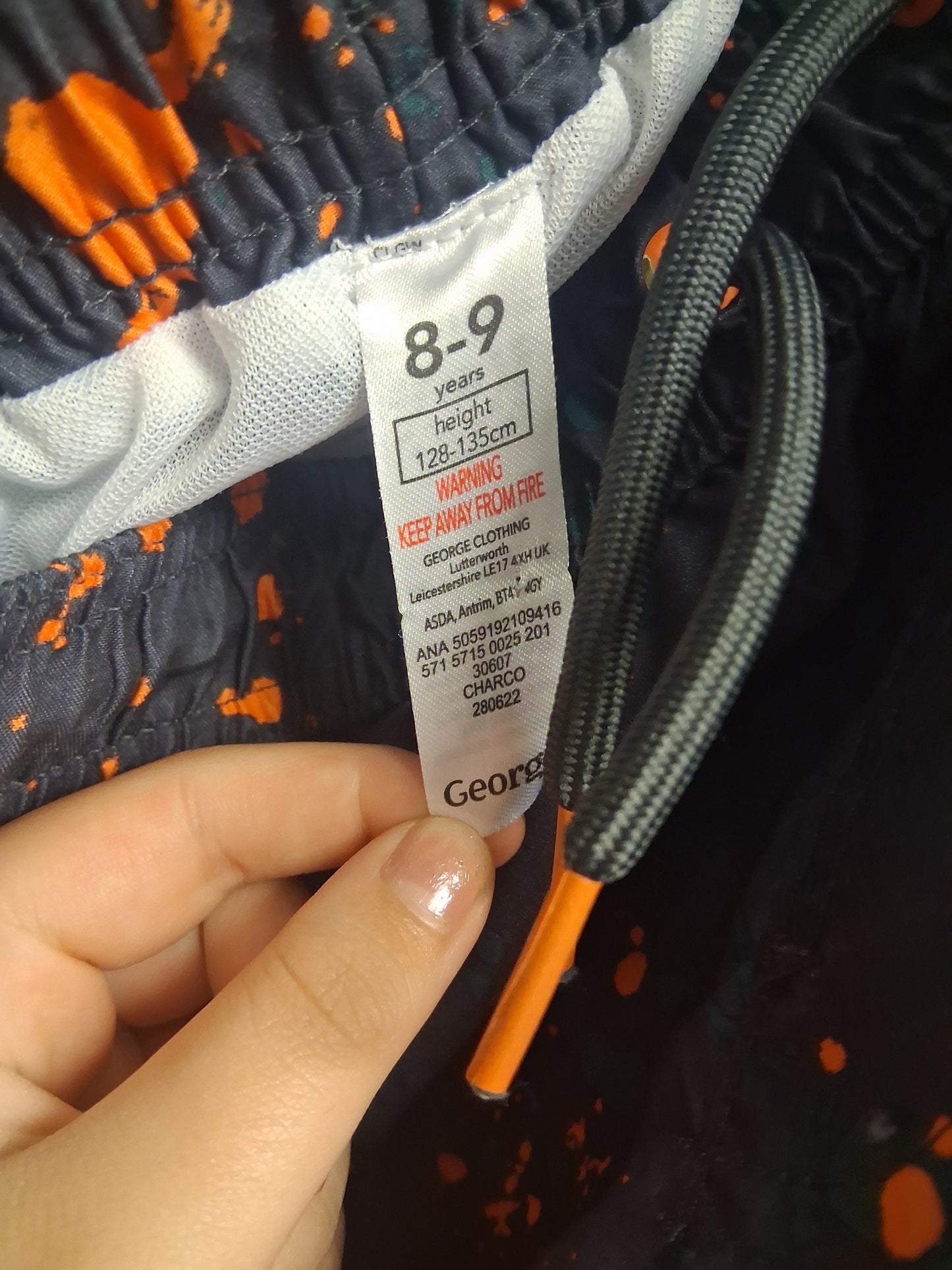 George Boys Black Orange Paint Slatter Swim Shorts Age 8-9 Years