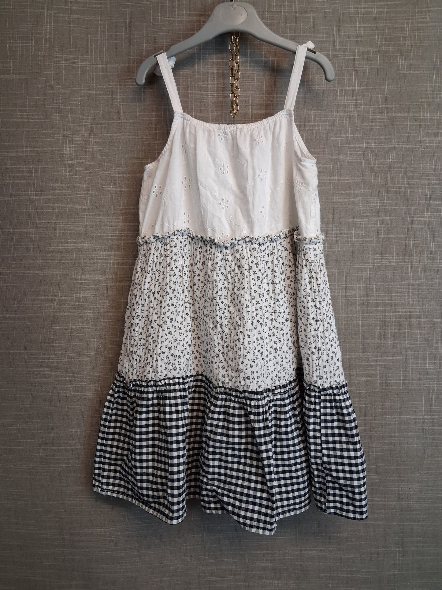 George Girls White Black Multi Pattern Tiered Dress Age 7-8 Years