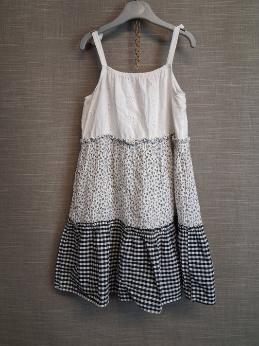 George Girls White Black Multi Pattern Tiered Dress Age 7-8 Years
