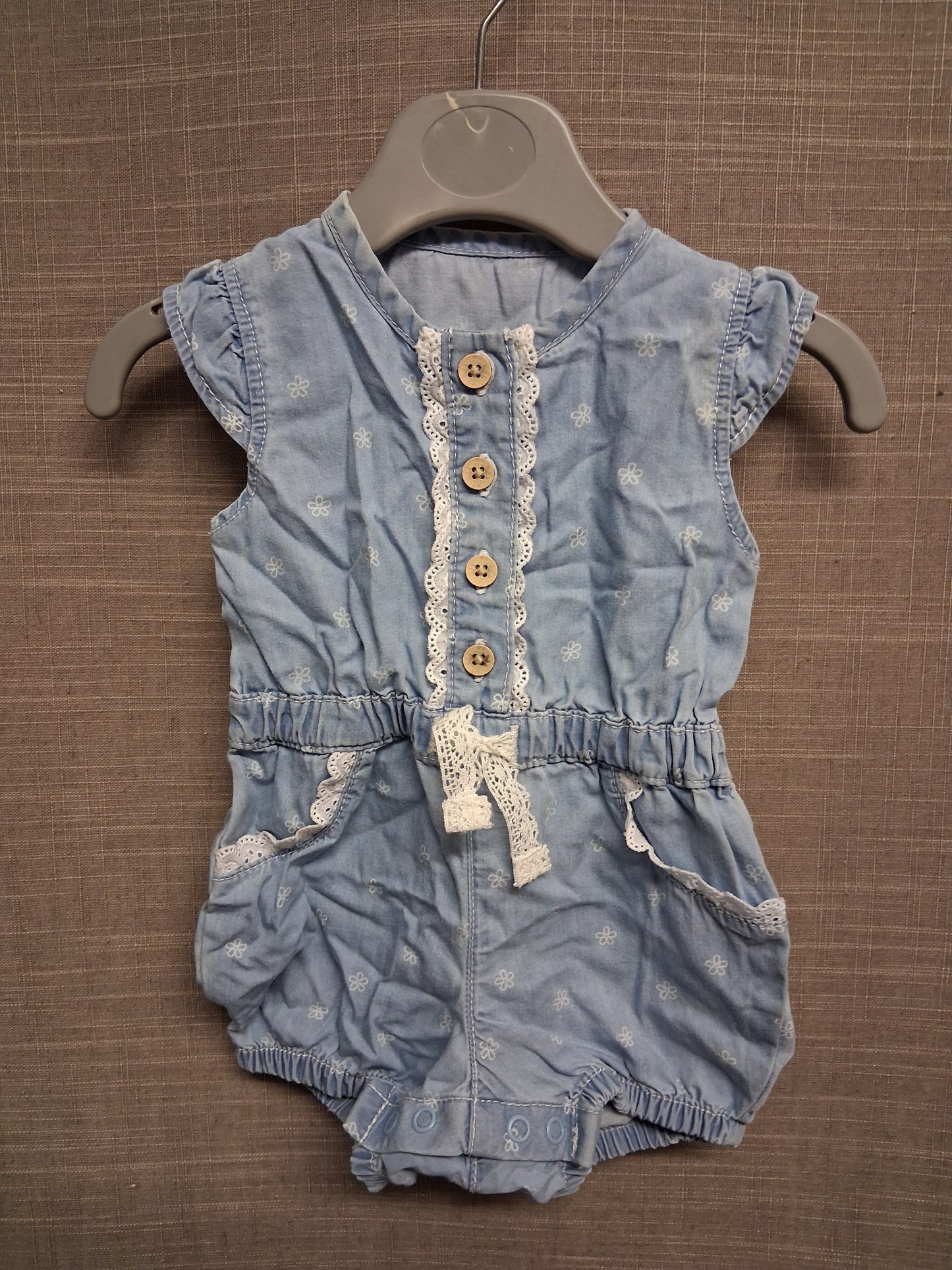 George Girls Chambray Denim Blue Playsuit Age 0-3 Months