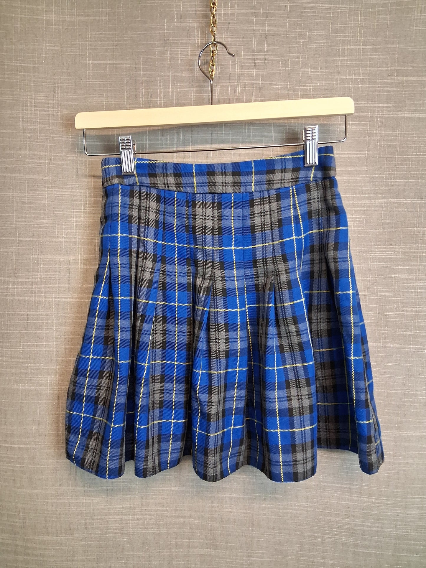 New Look Girls Pleated Check Blue Grey Short Skirt Age 13-14 Years