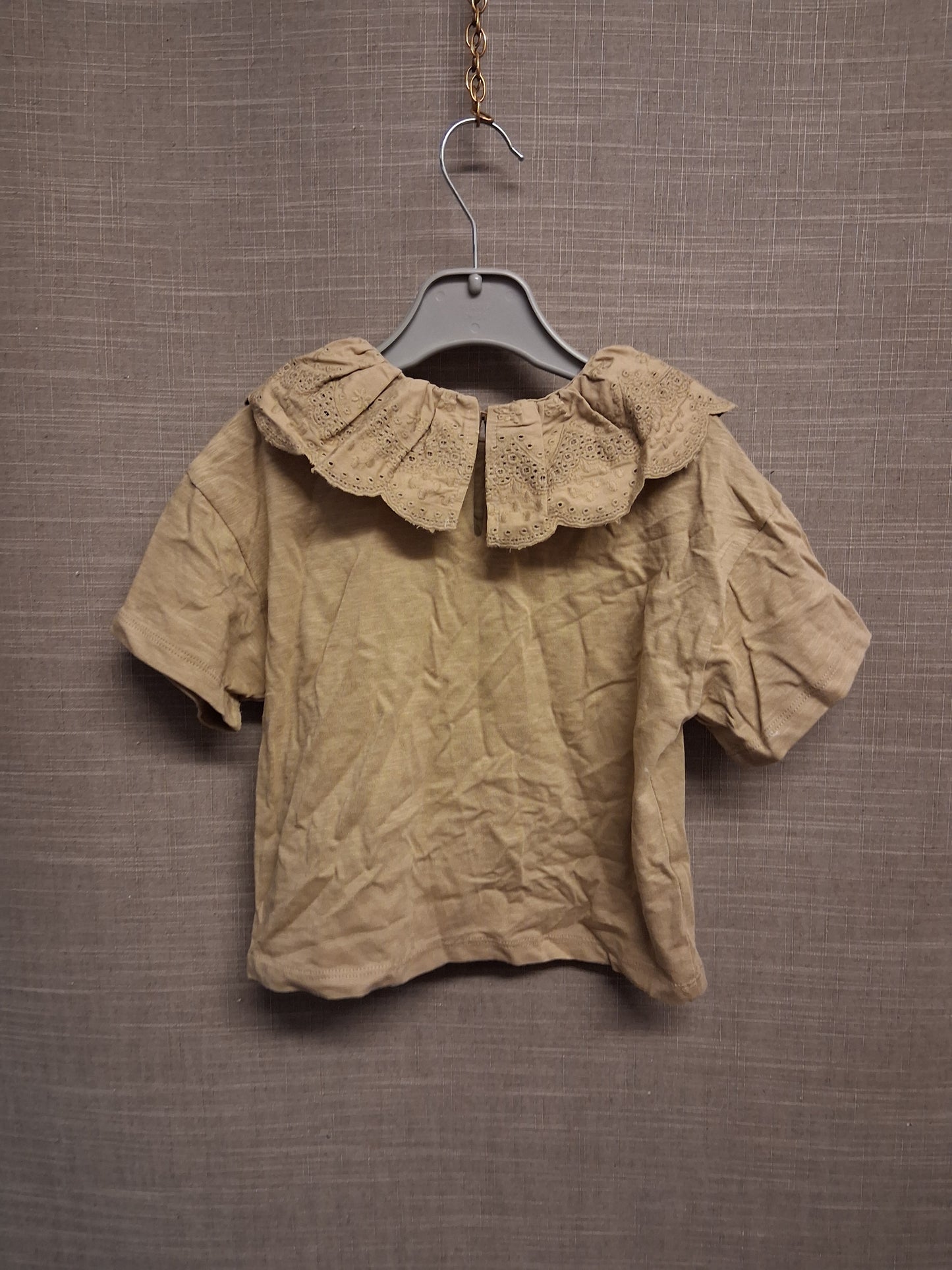 Next Girls Khaki Sand Frill Collar Short Sleeve T-Shirt Age 18-24 Months