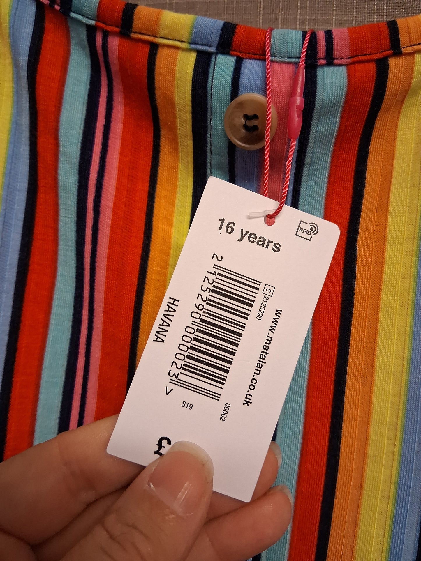 Matalan Girls Vest Tank Top Multicolour Striped Tie Front Age 16 Years