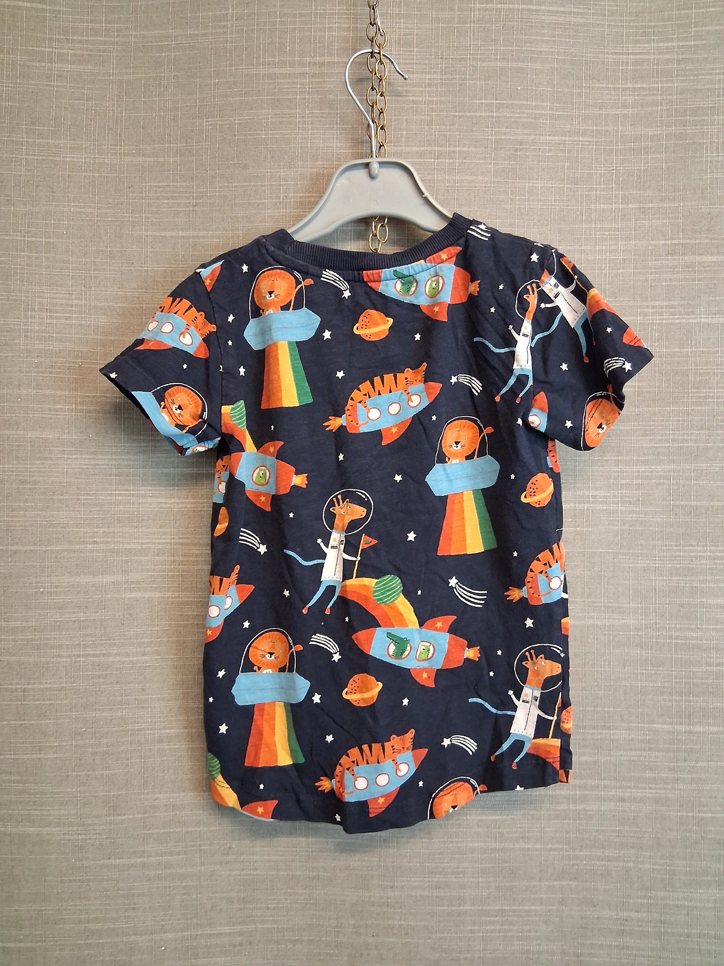 Next Space Theme Blue T-Shirt Short Sleeve 100% Cotton Age 3-4 Years