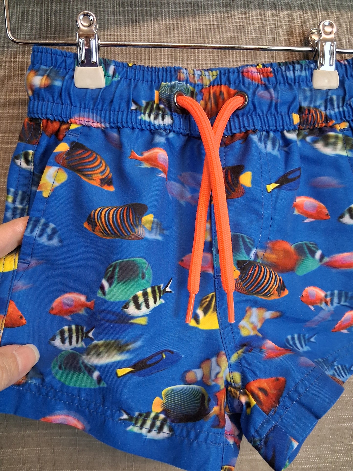 Next Boys Swim Trunks Shorts Blue Fish Print Age 3-6 Months