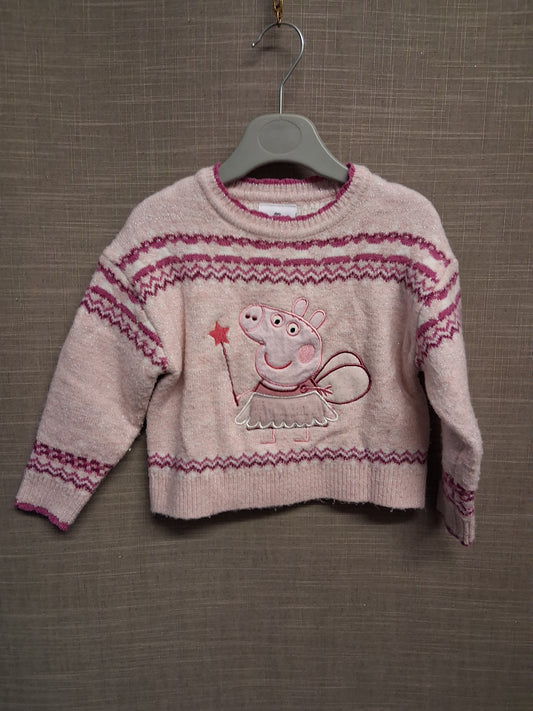 Nutmeg Peppa Pig Girls Pink Knitted Jumper Age 2-3 Years