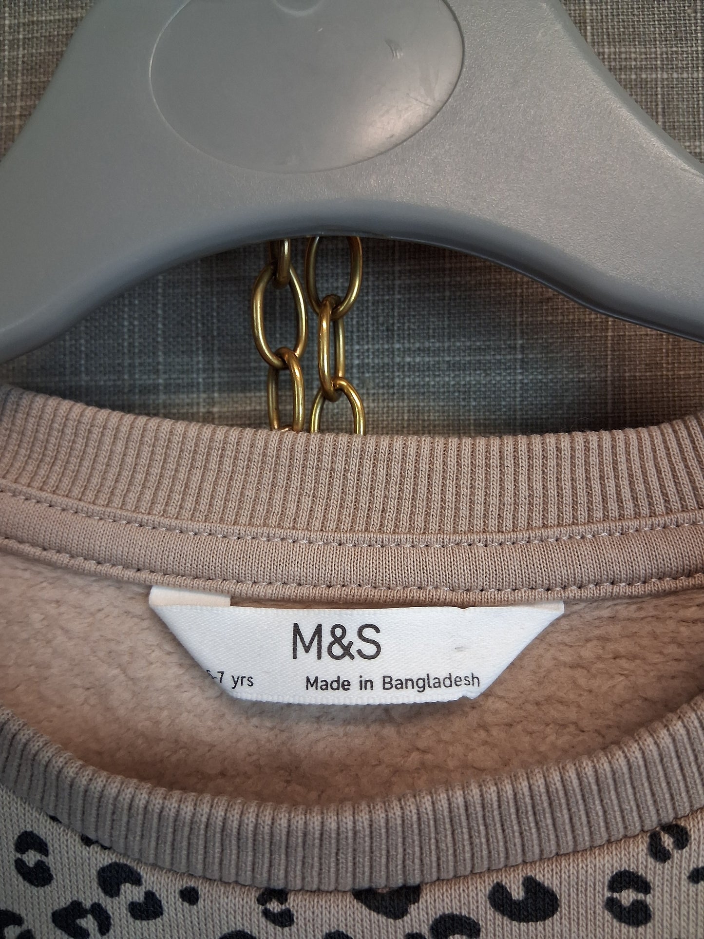 Marks & Spencer Girls Beige Leopard Print Sweater Age 6-7 Years