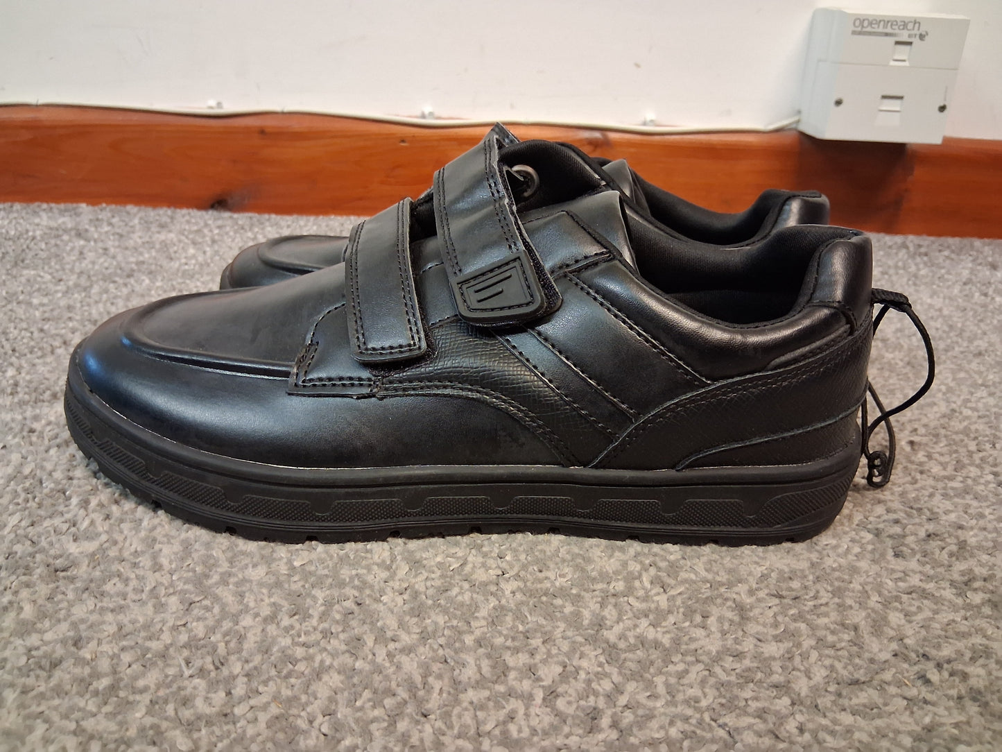 F&F Boys Black School Shoes Double Strap Size 5 Faux Leather New