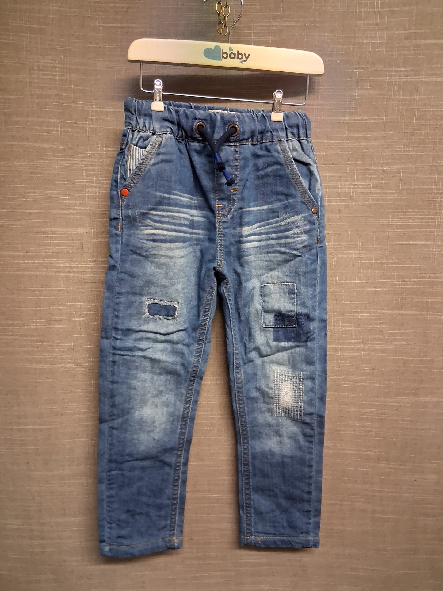 Next Boys Blue Denim Jeans Lined Distressed Age 2-3 Years