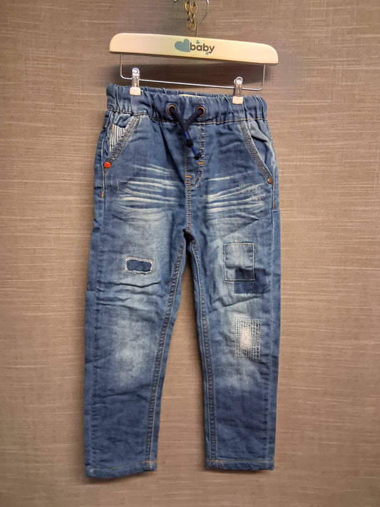 Next Boys Blue Denim Jeans Lined Distressed Age 2-3 Years